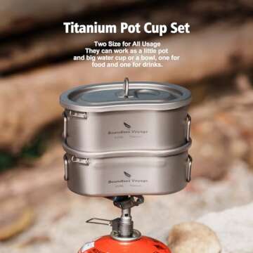 Boundless Voyage Titanium Canteen Mess Kit with Lid and Folding Handle Ultralight Portable Bowl Pot ...