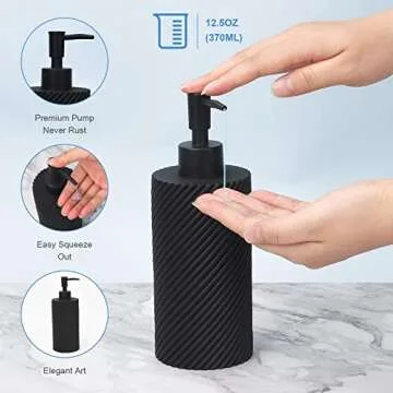 Black Bathroom Accessories Set 4 Pcs - Toothbrush Holder,Lotion Soap Dispenser,Qtip Holder Dispenser,Vanity Tray for Countertop Vanity Organizer,Bathroom Accessory Set