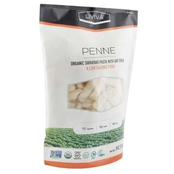 LIVIVA Organic Shirataki Penne with Oat Fiber, Low-Calorie Pasta made from Konjac Root, Non-GMO, Gluten Free and Keto Certified, 14.11 Ounce (Pack of 6)