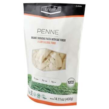 LIVIVA Organic Shirataki Penne with Oat Fiber, Low-Calorie Pasta made from Konjac Root, Non-GMO, Gluten Free and Keto Certified, 14.11 Ounce (Pack of 6)