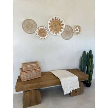 TheNamiCollection Woven Wall Basket Set - Five Hanging Seagrass Baskets | Decorative, Boho Styled Ba...