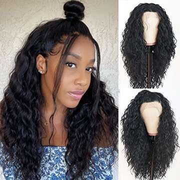 Candice Hair Synthetic Lace Front Wigs Black Long Loose Curly 13x4 Lace Front Wigs 24 Inch Synthetic...