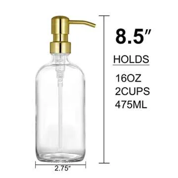 2 Pack Thick Clear Glass Pint Hand Soap Dispenser with Gold Pump for Home Decor
