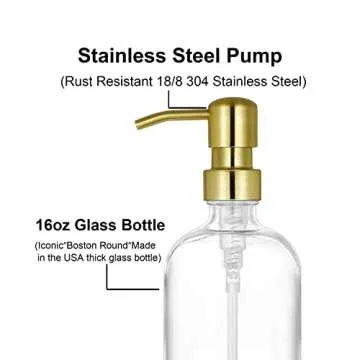Thick Clear Glass Soap Dispenser Set with Gold Pump