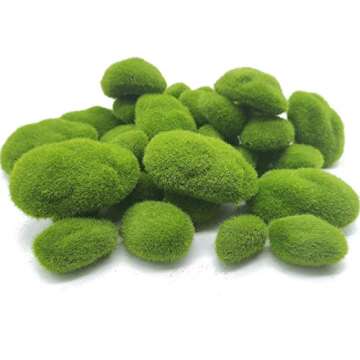 TIHOOD 40PCS Artificial Moss Rocks (4 Sizes), Green Moss Decor for Floral Arrangements, Fairy Gardens and Crafting