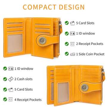 SENDEFN Small Womens Wallet Leather Bifold Card Holder RFID Blocking with Zipper Coin Pocket