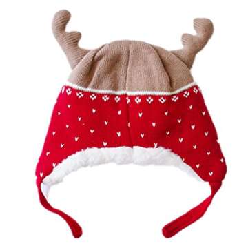 Home Prefer Baby Girl Boy Kid Christmas Hats Soft Cotton Brocade Knitted Cap Cute Elk Horn Winter Ha...