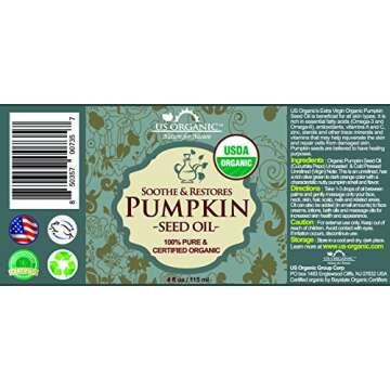 US Organic Pumpkin Seed Oil, USDA Certified Organic,100% Pure & Natural, Cold Pressed Virgin, Unrefi...