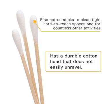 200 PCS Long Wooden Cotton Swabs, Cleaning Cotton Sticks with Wood Handle for Oil Makeup Gun Applica...