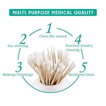 200 PCS Long Wooden Cotton Swabs, Cleaning Cotton Sticks with Wood Handle for Oil Makeup Gun Applicators, Eye Ears Eyeshadow Brush and Remover Tool, Cutips Buds for Baby and Home Accessories