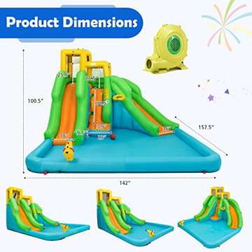 HONEY JOY Inflatable Water Slide, 6 in 1 Kids Bouncer Water Park w/Climbing Wall & 2 Long Slides, Splash Pool, Water Cannons, Indoor Outdoor Blow Up Water Slides for Backyard(with 480W Blower)
