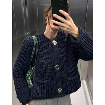 Yimoon Women's Cropped Cardigan: Cozy Knit Sweater with Golden Buttons