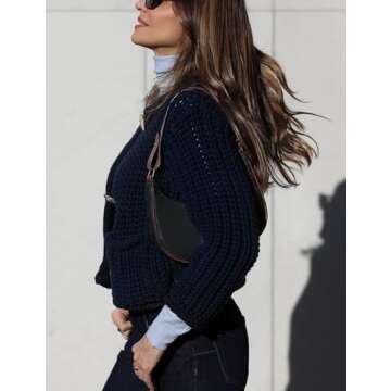 Yimoon Women's Cropped Cardigan Cozy Knit Sweater