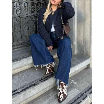 Yimoon Women's Cropped Cardigan Cozy Knit Sweater