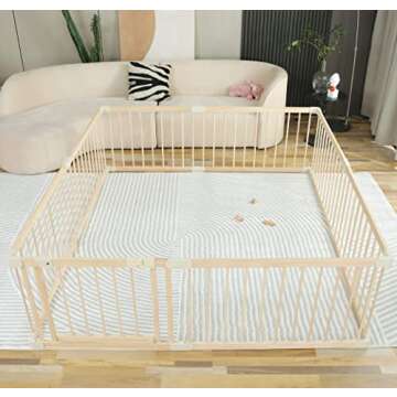 Baby Playpen Play Pen Play Fence Yards Wooden Large,Playpens for Babies and Toddlers Kids Indoor,Baby Play Yards Gym Area,Baby Day Care Play Pin(180x200x61 cm)