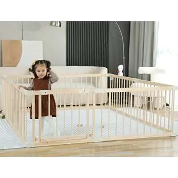 Baby Playpen Play Pen Play Fence Yards Wooden Large,Playpens for Babies and Toddlers Kids Indoor,Baby Play Yards Gym Area,Baby Day Care Play Pin(180x200x61 cm)