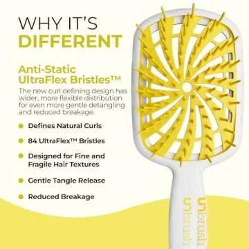 FHI Heat UNbrush Plus — Curly Hair Brush for Gentle & Effective Detangling on Wet or Dry Fragile Hair Types — Detangler Brush w/ 84 UltraFlex Bristles, Ultra-light, Vented, Anti Static Hairbrush