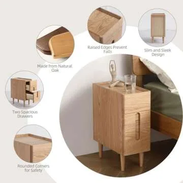 Fetuero Slim Solid Wood Nightstand for Space Saving