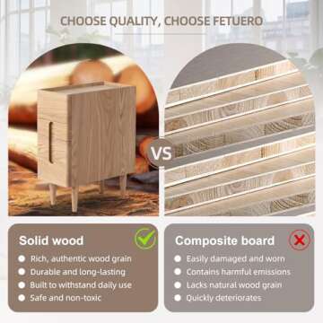 Fetuero Slim Solid Wood Nightstand for Space Saving