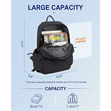 UPPACK Black Backpack For Women Aesthetic Backpack For Men Lightweight Gym Backpack Casual Daypack L...