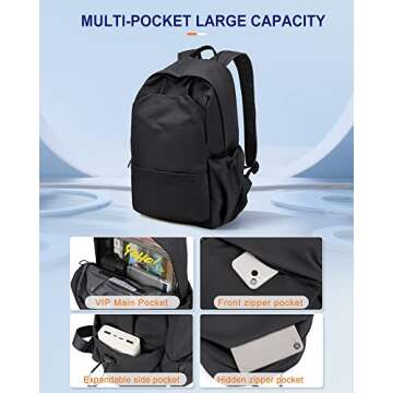 UPPACK Black Backpack For Women Aesthetic Backpack For Men Lightweight Gym Backpack Casual Daypack Laptop Backpack College