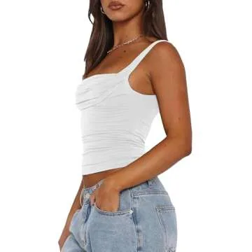 Matunana Womens Going Out Tops Crop Tank Top Basic T Shirts Sexy Cute Y2K Backless Tube Camisole Summer Ruched Corset Tee Fashion Clothes Workout Outfits 2024 Holiday Trendy White