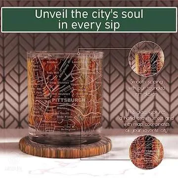 Greenline Goods Whiskey Glasses - 10 Oz Tumbler Gift Set for Pittsburgh lovers, Etched with Pittsburgh Map | Old Fashioned Rocks Glass - Set of 2