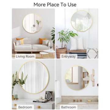 Large Round Mirror for Wall, 36 inch Gold Circle Mirror, HD Eco-Friendly Round Bathroom Mirror for Over Sink, Big Matte Gold Metal Framed Wall Mirror for Wall, Vanity, Living Room, Easy to Install