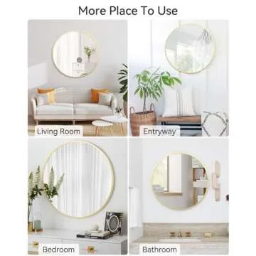 Large Round Mirror for Wall, 36 inch Gold Circle Mirror, HD Eco-Friendly Round Bathroom Mirror for Over Sink, Big Matte Gold Metal Framed Wall Mirror for Wall, Vanity, Living Room, Easy to Install