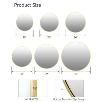 Large Round Mirror for Wall, 36 inch Gold Circle Mirror, HD Eco-Friendly Round Bathroom Mirror for Over Sink, Big Matte Gold Metal Framed Wall Mirror for Wall, Vanity, Living Room, Easy to Install