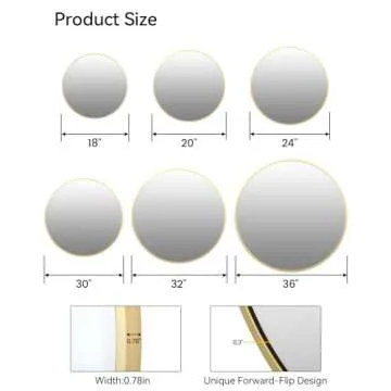 Large Round Mirror for Wall, 36 inch Gold Circle Mirror, HD Eco-Friendly Round Bathroom Mirror for Over Sink, Big Matte Gold Metal Framed Wall Mirror for Wall, Vanity, Living Room, Easy to Install