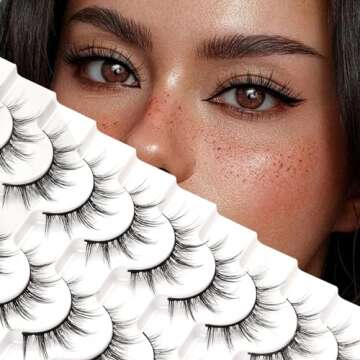 Losha Manga Lashes Fluffy Faux Mink Lashes Natural Look 10 Pairs Asian False Eyelashes Pack Look Like Individual Clusters (6D75)