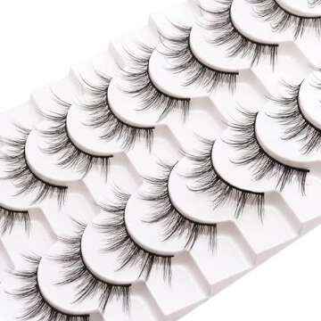 Losha Manga Lashes Fluffy Faux Mink Lashes Natural Look 10 Pairs Asian False Eyelashes Pack Look Like Individual Clusters (6D75)