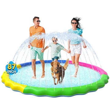 VISTOP Non-Slip Splash Pad for Kids and Dog - Durable Summer Spray Mat (87 inch, Colorful)
