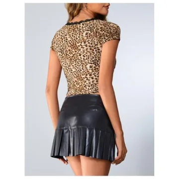 Stylish SOLY HUX Leopard Print Deep V Neck Tee Top