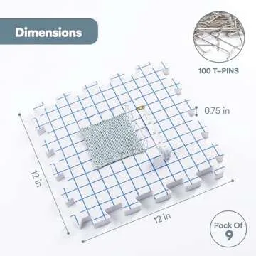KnitIQ Double-Sided Blocking Mats for Knitting and Crochet Projects - Extra Thick Blocking Boards for Crochet with Gridlines - Inches and Centimeters - 100 T Pins and Storage Bag - Pack of 9