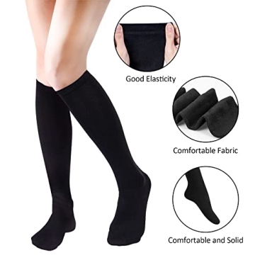 Knee High Cotton Socks for Women - 4 Pairs, Black