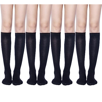 Knee High Cotton Socks for Women - 4 Pairs, Black