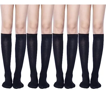 Knee High Cotton Socks for Women - 4 Pairs, Black