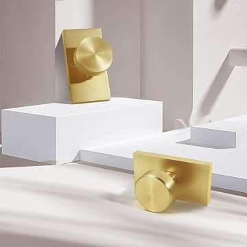 HIEMEY Gold Door Knob Interior - Stylish Satin Brass Rectangle Knob