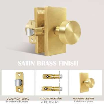 HIEMEY Gold Door Knob Interior Satin Brass - Modern Design