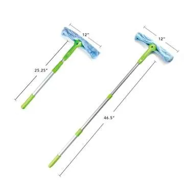 Telescopic Window Cleaning Kit with Super Squeegee and 3 Section Aluminum Extension Pole, Lightweight All-in-One 5 Piece Set - Microfiber Glass Washer Brush -2, Soft Rubber Strip -2, Best for Windows