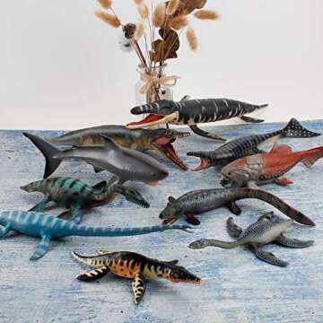 Fantarea 10 PCS Prehistoric Ocean Sea Marine Dinosaur Animal Model Figures Party Favors Supplies Cake Toppers Decoration Collection Set Toys for 5 6 7 8 Years Old Boys Girls Kid Toddlers