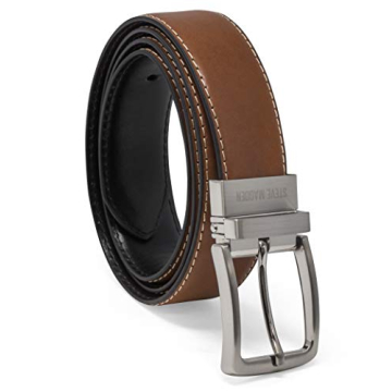 Steve Madden Men's Dress Casual Every Day Leather Belt, Cognac/Black (Feather Edge), 40