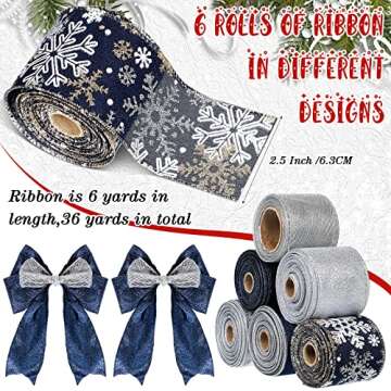 6 Rolls Christmas Wired Ribbon Glitter Wired Ribbon Metallic Rose Gold Ribbon Web Mesh Ribbon for Gi...