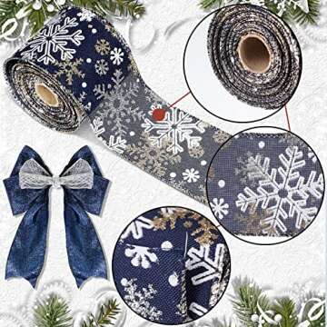 6 Rolls Christmas Wired Ribbon Glitter Wired Ribbon Metallic Rose Gold Ribbon Web Mesh Ribbon for Gift Wrapping DIY Christmas Tree Crafts Wedding Party Decoration, 2.5 Inch 6 Yards (Classic Style)