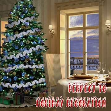 6 Rolls Christmas Wired Ribbon Glitter Wired Ribbon Metallic Rose Gold Ribbon Web Mesh Ribbon for Gift Wrapping DIY Christmas Tree Crafts Wedding Party Decoration, 2.5 Inch 6 Yards (Classic Style)