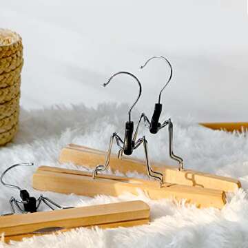 Tosnail 12 Pack Wooden Skirt Pants Clothes Hangers with 360° Swivel Hook, Non Slip Slack Hanger, Jeans Hangers, Trouser Hanger, Wrinkle Free Clamp Closet Organizer