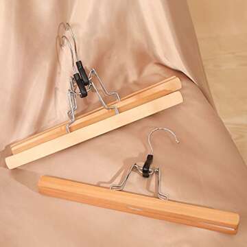 Tosnail 12 Pack Wooden Skirt Pants Clothes Hangers with 360° Swivel Hook, Non Slip Slack Hanger, Jeans Hangers, Trouser Hanger, Wrinkle Free Clamp Closet Organizer