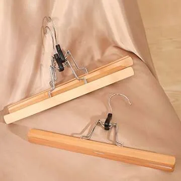 Tosnail 12 Pack Wooden Skirt Pants Clothes Hangers with 360° Swivel Hook, Non Slip Slack Hanger, Jeans Hangers, Trouser Hanger, Wrinkle Free Clamp Closet Organizer